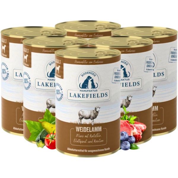 Nassfutter-Menü Lamm – Premium Alleinfuttermittel für Hunde mit frischem Weidelamm, Kartoffeln, Blattspinat & Kräutern